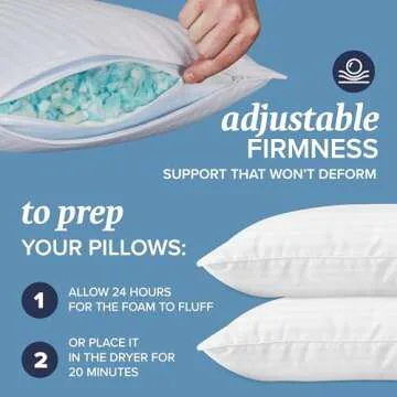 Beckham Hotel Collection King Size Memory Foam (Adjustable Fill) Bed Pillows Set of 2 - Cooling Shredded Foam Pillow for Back, Stomach or Side Sleepers