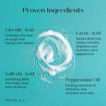 Medix 5.5 Body Scrub Skin Care Glycolic Acid Exfoliating Body Cleanser KP Bump Eraser | AHA + Lactic Acid Anti Aging All Skin Type Wash | Keratosis Pilaris & Acne | Foaming Body & Face Wash, 15 Fl Oz