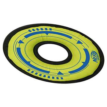 Nerf Dog Trackshot Cyclone Ring Dog Toy, Lightweight, Durable and Water Resistant, 9 Inches, for Medium/Large Breeds, Single Unit, Blue/Green