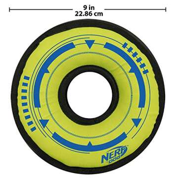 Nerf Dog Trackshot Cyclone Ring Dog Toy, Lightweight, Durable and Water Resistant, 9 Inches, for Medium/Large Breeds, Single Unit, Blue/Green