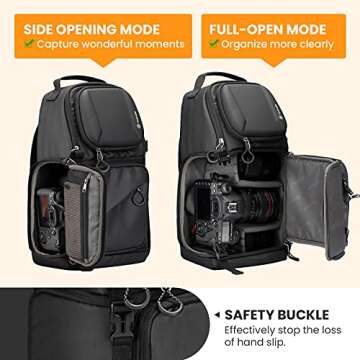 TARION Waterproof Camera Sling Bag Backpack - DSLR Sling Camera Bag for Photographers, Cross body Sling Bag with Raincover Tripod Holder Photography Slingpack Black TR-S