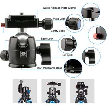 SIRUI AM-225 Camera Tripod Carbon Fiber Tripod 5-Sections Travel Lightweight Small Tripod with B-00K Ball Head,Black