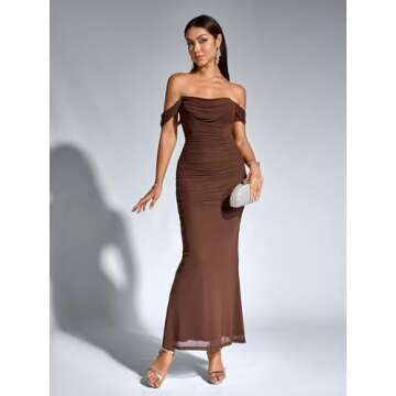 KUTUMAI Off The Shoulder Maxi Long Dress Corset Ruched Bodycon Formal Wedding Guest Dresses for Wome...