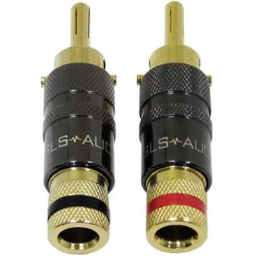 GLS Audio Locking Series Generation 4" Gold Connector Banana Plugs Banana Clips - 8 Pack (4 Red & 4 Black)