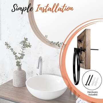 Autumn Alley Rustic Farmhouse Towel Holder for Bathroom, Rustic Hand Towel Holder, Rustic Towel Rack Holder, Wall Mounted, Western Bathroom Decor, Wood Country Decor, Galvanized Metal, Black Ring