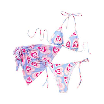 SOLY HUX Women's Halter Trio Bikini with Beach Skirt