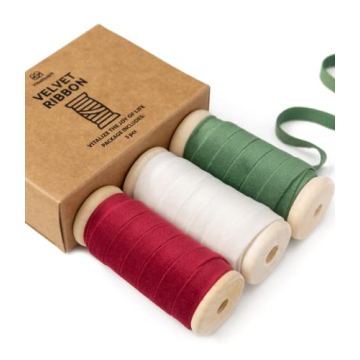 Vitalizart Christmas Velvet Ribbon Set - Elegant 3/8" x 15 Yd for Crafts & Gifts