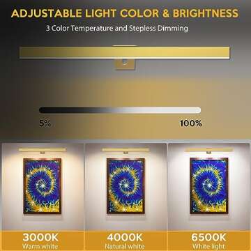 ReyeeInc Picture Light Battery Operated, 16 Inch Picture Light and Cordless Wall Art Lighting with Remote for Above Painting, Picture Frame, Gallery, Portrait Display, Canvas (Gold)