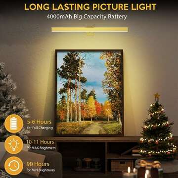 ReyeeInc Picture Light Battery Operated, 16 Inch Picture Light and Cordless Wall Art Lighting with Remote for Above Painting, Picture Frame, Gallery, Portrait Display, Canvas (Gold)