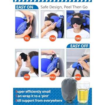 SARISUN Travel Pillows for Airplanes, Neck Pillow with Eye Mask for Sleeping Long Flights, Travel Pillow for Car Road Trip, Car Headrest, FSA HSA Eligible Approved Travel Accessories, Black