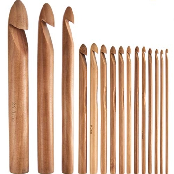 Hestya 15 Pieces Wooden Bamboo Crochet Hooks Set - Eco-Friendly Crafting Companion