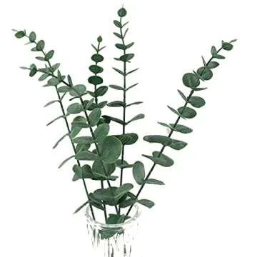 Tinsow 10 PCS Real Touch Leaf Artificial Eucalyptus Stem Faux Eucalyptuses Wedding Bouquet Centerpiece Home Decor (Green, 10)