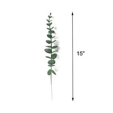 Tinsow 10 PCS Real Touch Leaf Artificial Eucalyptus Stem Faux Eucalyptuses Wedding Bouquet Centerpiece Home Decor (Green, 10)