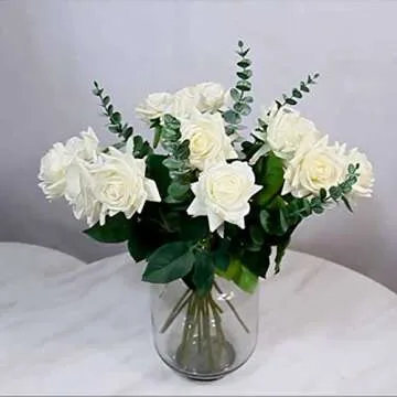 Tinsow 10 PCS Real Touch Leaf Artificial Eucalyptus Stem Faux Eucalyptuses Wedding Bouquet Centerpiece Home Decor (Green, 10)