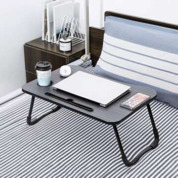 Versatile Laptop Bed Tray Table with Cup Holder - Black Stripe
