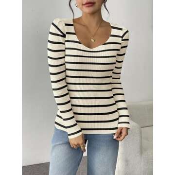 Zeagoo Fall Sweaters for Women 2024 Casual Long Sleeve Shirts V Neck Pullover Puff Slim Fit Tops