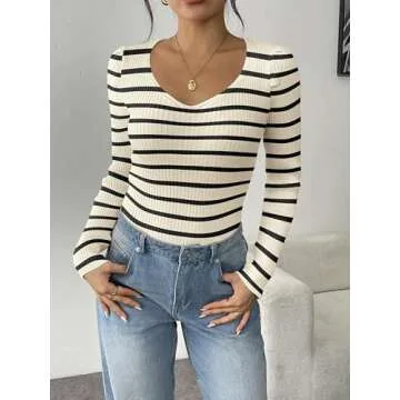 Zeagoo Fall Sweaters for Women 2024 Casual Long Sleeve Shirts V Neck Pullover Puff Slim Fit Tops