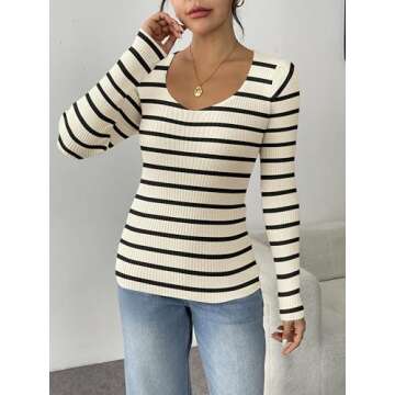 Zeagoo Fall Sweaters for Women 2024 Casual Long Sleeve Shirts V Neck Pullover Puff Slim Fit Tops