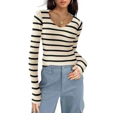 Zeagoo Fall Sweaters for Women 2024 Casual Long Sleeve Shirts V Neck Pullover Puff Slim Fit Tops