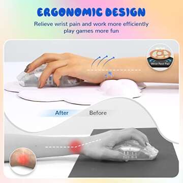 Gaming Mouse Pad Wrist Rest,Ergonomic Cloud Wrist Rest Mousepad with Gel Memory Foam,Non-Slip Rubber Base,Comfortable Mouse Pad for Home Office,Laptop,Mac,Lightweight,Easy Pain Relief (Cloud White)