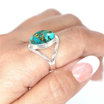 Exquisite JEWELOPORIUM Copper Blue Turquoise Ring in 925 Silver, Size 10.5