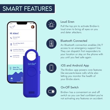 She’s Birdie - Birdie+ Smart Personal Safety Alarm for Women by Women–Loud Siren, Key Chain, 24/7 Live Rep, Emergency Alerts, Bluetooth Connection - 3 Month App Subscription Included (Indigo)