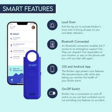 She’s Birdie - Birdie+ Smart Personal Safety Alarm for Women by Women–Loud Siren, Key Chain, 24/7 Live Rep, Emergency Alerts, Bluetooth Connection - 3 Month App Subscription Included (Indigo)