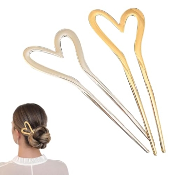 2-Pack Gold Metal U-Shaped Heart Hair Sticks, Stylish Hair Accessories for Women