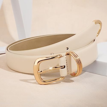 Stylish JASGOOD Faux Leather Women Belt Gold Buckle