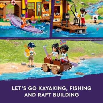 LEGO Friends Adventure Camp Water Sports Outdoor Toy Building Set, Pretend Play Gift Idea for Girls and Boys Ages 7 Years and Up, Camping Toy with 3 Mini Doll Characters and a Bear Figure, 42626