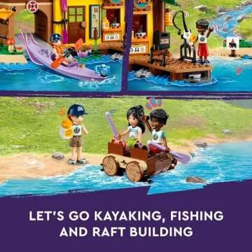 LEGO Friends Adventure Camp Water Sports Outdoor Toy Building Set, Pretend Play Gift Idea for Girls and Boys Ages 7 Years and Up, Camping Toy with 3 Mini Doll Characters and a Bear Figure, 42626