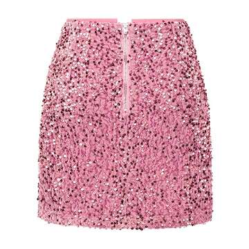 IDEALSANXUN Pink Sequin Skirt for Women Trendy 2023 Cute Summer Outfits Girl’s Fashion Country Concert Clothes Rave Music Festival Clothing Sparkly Mini Skirt, Bright Pink, XS