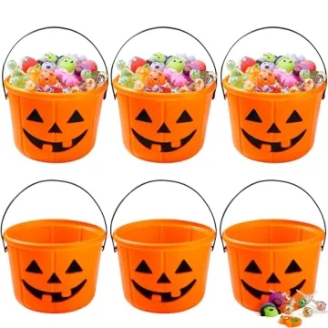 JOYIN 6PCS Halloween Trick or Treat Pumpkin Buckets for Kids
