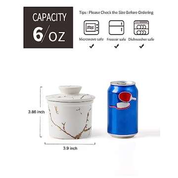 XELA Ceramic Butter Crock, French Butter Dish for Counter, Butter Keeper With Water Line for Fresh Spreadable Butter- White Golden