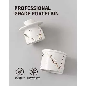 XELA Ceramic Butter Crock, French Butter Dish for Counter, Butter Keeper With Water Line for Fresh Spreadable Butter- White Golden