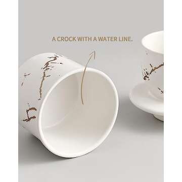 XELA Ceramic Butter Crock, French Butter Dish for Counter, Butter Keeper With Water Line for Fresh Spreadable Butter- White Golden