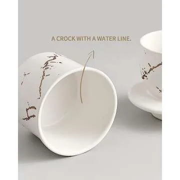 XELA Ceramic Butter Crock, French Butter Dish for Counter, Butter Keeper With Water Line for Fresh Spreadable Butter- White Golden