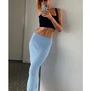 Meladyan Women High Waist Knit Long Maxi Skirt Stretchy Solid Slim Midi Skirts Strapless Bodycon Beach Dress Cover Up
