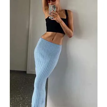 Meladyan Women High Waist Knit Long Maxi Skirt Stretchy Solid Slim Midi Skirts Strapless Bodycon Beach Dress Cover Up