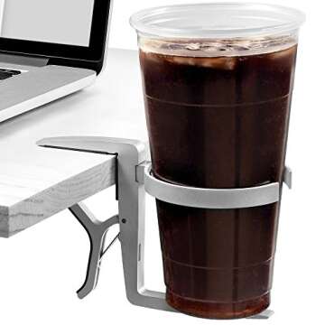 Vector Cup Holder -- Clip-on and Portable For Travel, Airplanes, Cafes, Desks, Tables and Wheelchairs