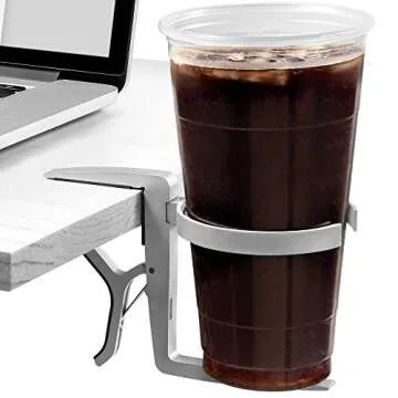Vector Cup Holder -- Clip-on and Portable For Travel, Airplanes, Cafes, Desks, Tables and Wheelchairs