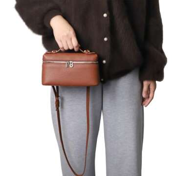 Crossbody Bag for Women Top-Handle Pouch Bag Designer Shoulder Leather Handbag Trendy Purse (Coffee)