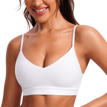 CRZ YOGA Butterluxe V-Neck Sports Bras for Women - Adjustable Thin Straps Padded Yoga Bra Basic Wire...