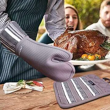 Alselo Silicone Oven Mitts for Safe Cooking and Grilling