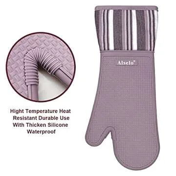 Alselo Silicone Oven Mitts for Safe Cooking and Grilling