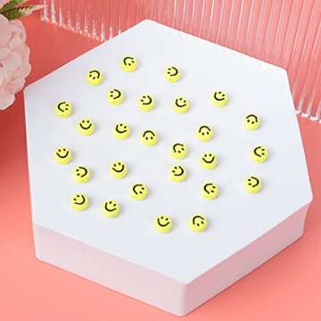 300pcs Yellow Smile Face Acrylic Beads,7 Mm Acryl Happy Face Spacer Beads for DIY Jewelry Bracelet Earring Necklace Craft Making Supplies