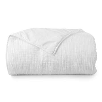Welhome Gauze White Cotton Blanket Set - 3 Piece | 1 Queen Blanket - 2 Shams | Soft Breathable Light...