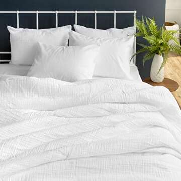 Welhome Gauze White Cotton Blanket Set - 3 Piece | 1 Queen Blanket - 2 Shams | Soft Breathable Lightweight | Farmhouse Bedding | Luxury Bed Blanket | All Season | Machine Washable | Manta de Cama