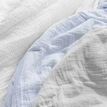 Welhome Gauze White Cotton Blanket Set - 3 Piece | 1 Queen Blanket - 2 Shams | Soft Breathable Lightweight | Farmhouse Bedding | Luxury Bed Blanket | All Season | Machine Washable | Manta de Cama