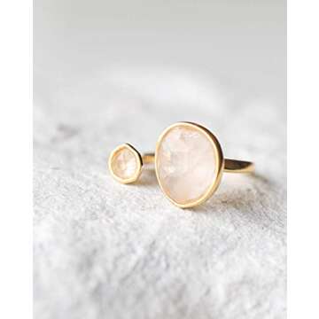Elegant 14K Gold-Plated Statement Ring with Light Pink Simulated Rose Quartz - Hypoallergenic & Ligh...